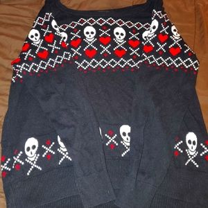 Torrid Skull Sweater, Size 2, Black, Red, White.